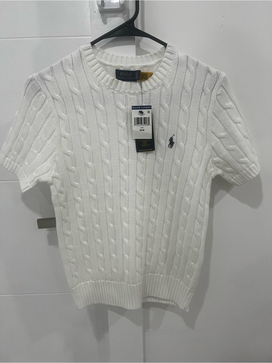 Polo Ralph Lauren Sweaters - Polo by Ralph Lauren Women White Cable-Knit Short Sleeve Sweater